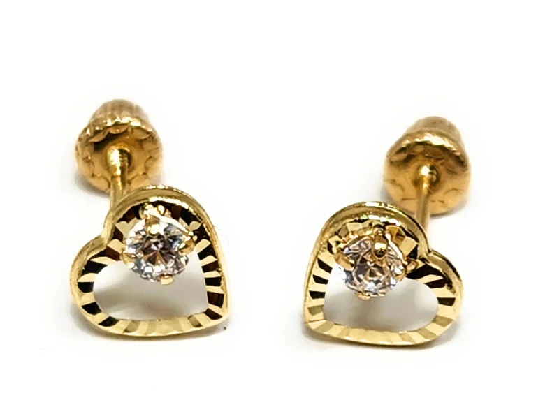 14k Solid Gold SMALL DAINTY HEART CZ Stud Earrings (FCE 52) (MADE IN MX)