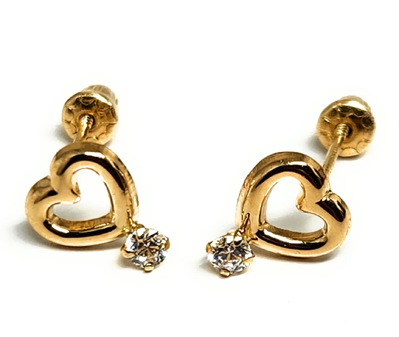 14k Solid Gold SMALL DAINTY HEART CZ Stud Earrings (FCE 51) (MADE IN MX)