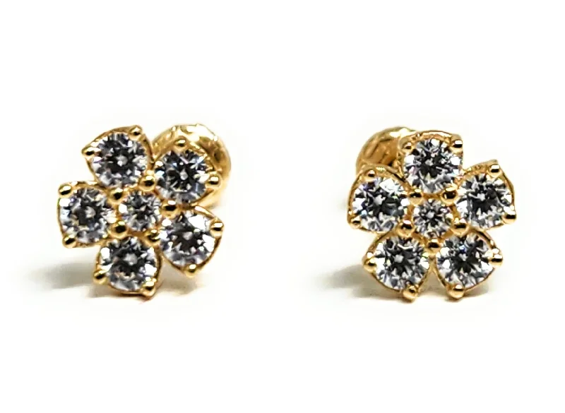 14k Solid Gold SMALL DAINTY FLOWER CZ Stud Earrings (FCE 61) (MADE IN MX)