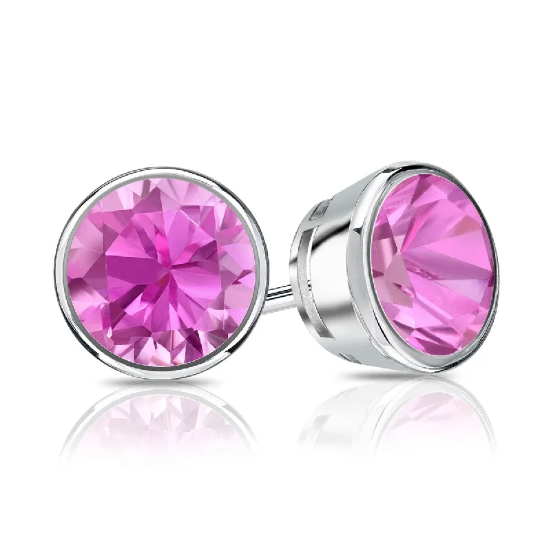 Auriya 14k Gold 1/3ctw Bezel-set Pink Sapphire Gemstone Stud Earrings