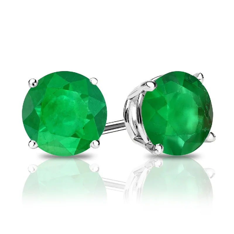 Auriya 14k Gold 1ctw Round Emerald Gemstone Stud Earrings