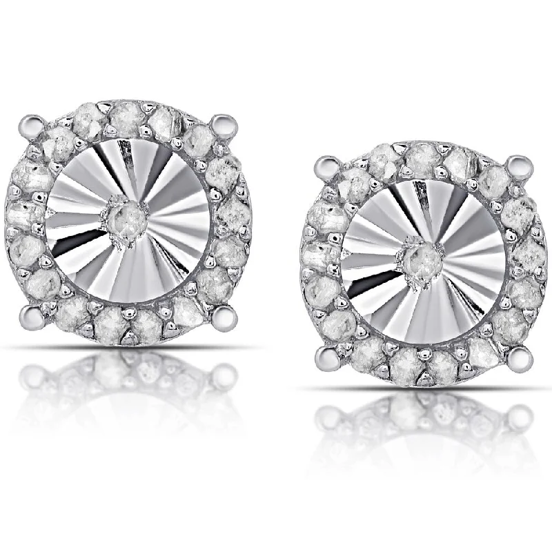 Finesque Sterling Silver 1/10ct TDW Diamond Miracle Plate Round Stud Earrings (I-J, I2-I3)