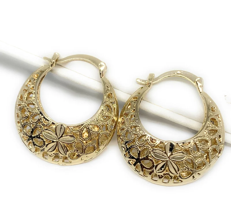 Gold Plated Filigrana Flower Basket Earrings Aretes Canasta Oro laminado