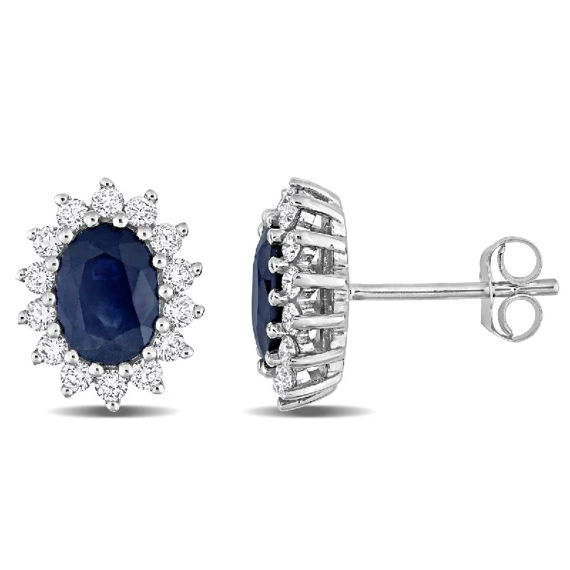 Miadora 1/2ct TW Diamond and 2ct TGW Sapphire Stud Earrings in 14k White Gold