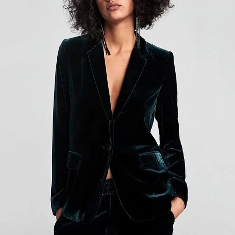 1-Button Velvet Blazer Women - Suit Jacket