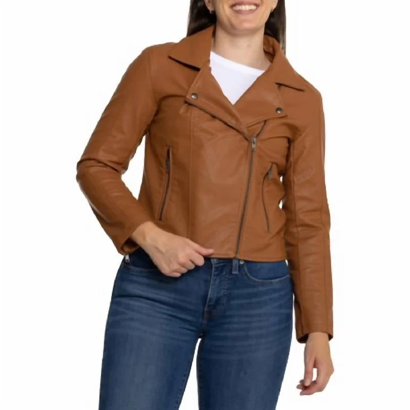 Effie Vegan Leather Moto Style Jacket In Spice