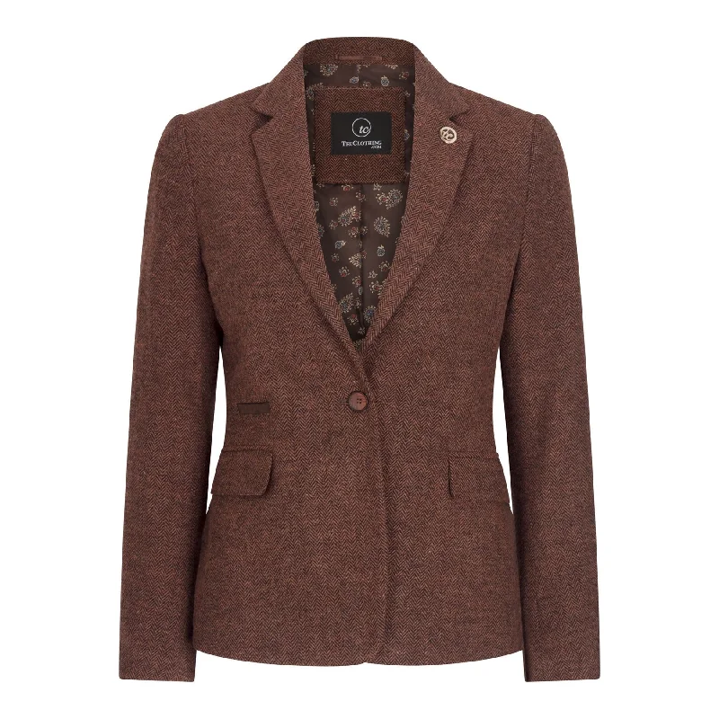 WS-12 - Women's Tweed Suit Blazer Trousers Waistcoat Herringbone Wool Rust Brown