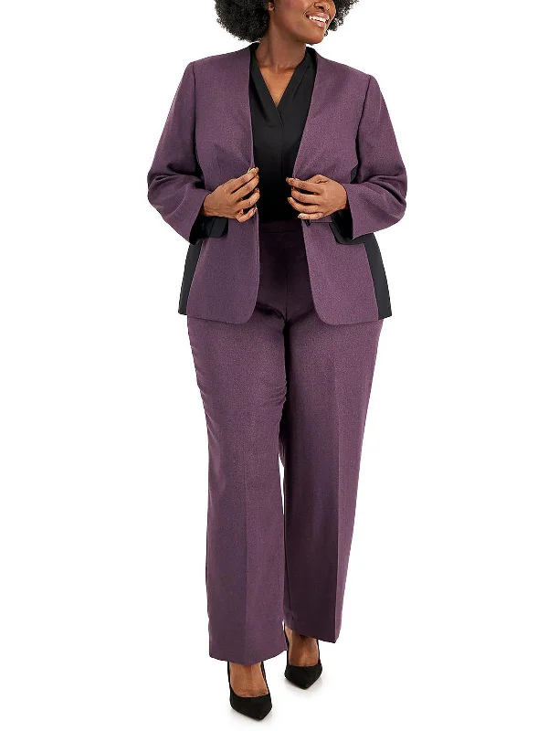 Plus Womens Contrast Trim Business Pant Suit