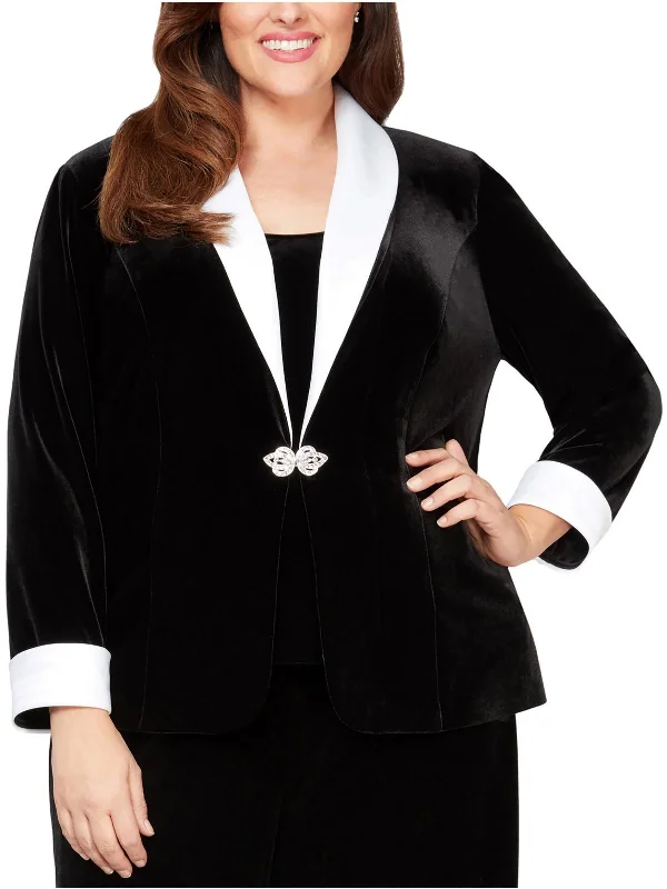 Plus Womens Velour Embellished One-Button Blazer