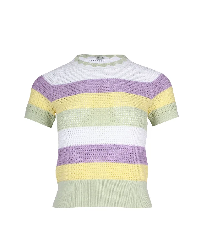 Sandro Ninon Striped Short Sleeve Sweater in Multicolor Viscose