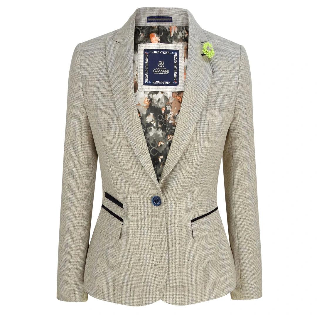 Women Tweed Herringbone Cream Black Tailored Fit Peaky Blinders Classic Blazer