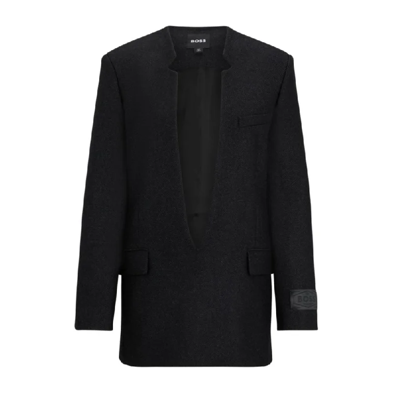 Wool-blend deep V-neck tailored jacket