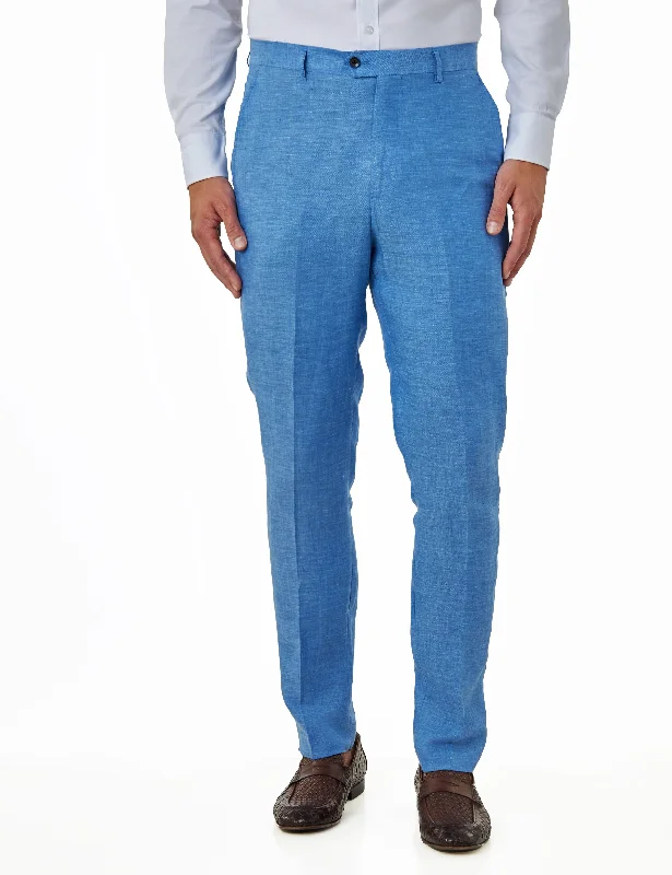 LEWIS - Sky Blue Pure Linen Suit Trousers Tailored Fit