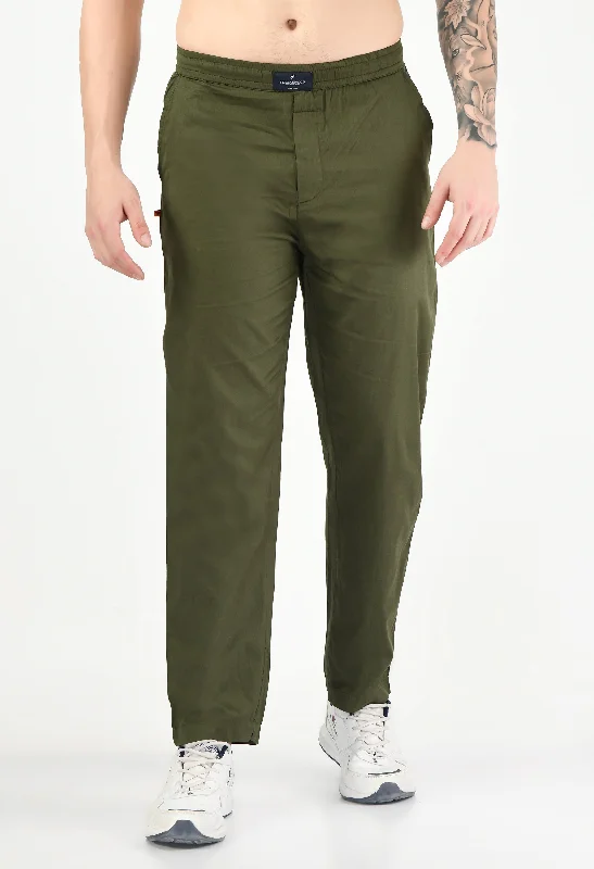 Olive Solid Cotton Twill Men's Trouser