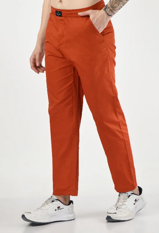 Orange Solid Cotton Twill Men's Trouser