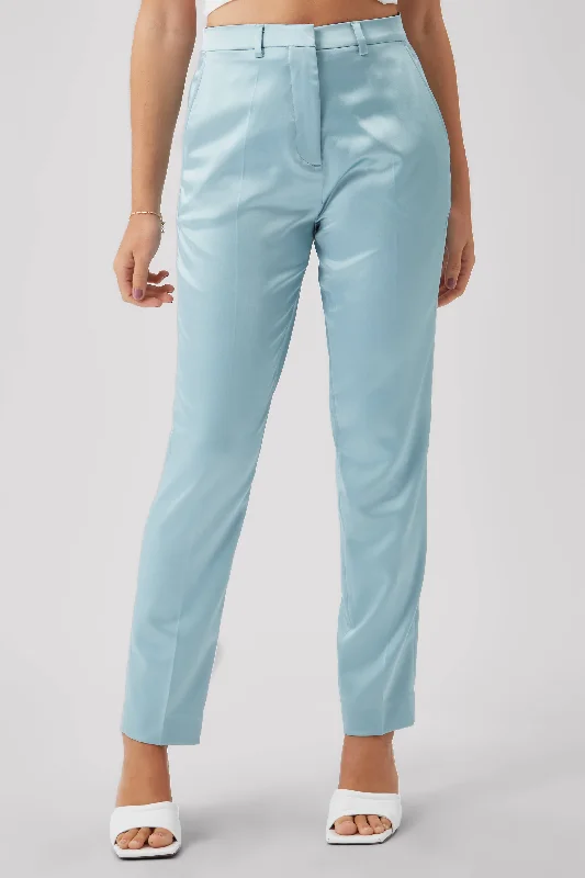 Draco Skinny Fit Aqua Blue Sateen Trousers - ARCHIVE