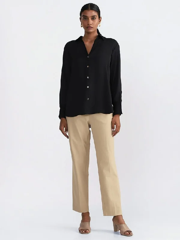 Wardrobe Solid Beige High-Rise Trousers