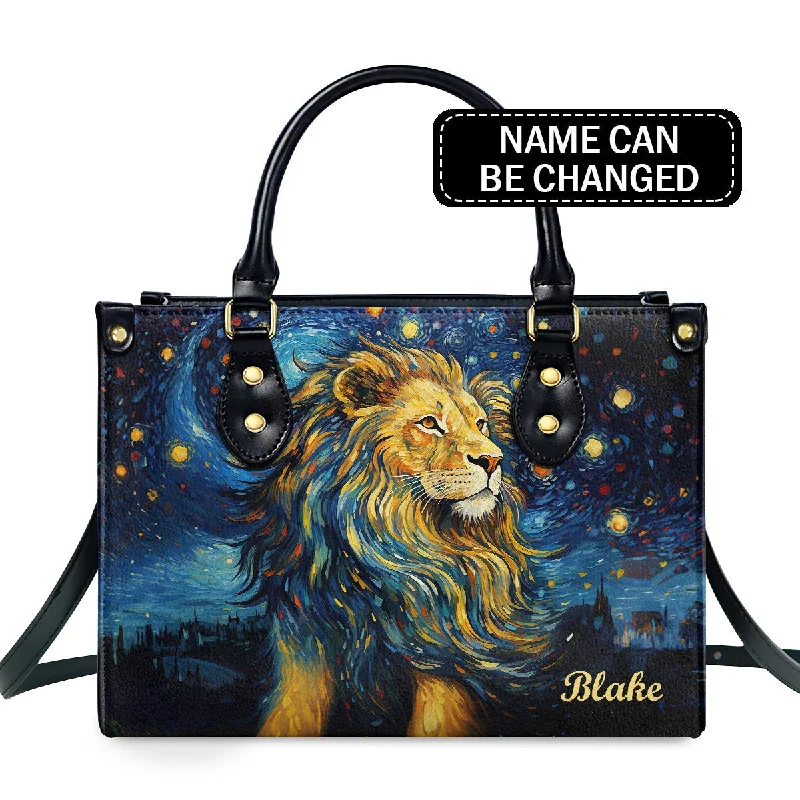 Lion Under The Starry Night - Personalized Leather Handbag MSM22