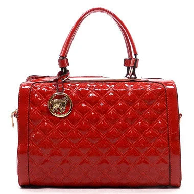 Red Quilted Top Handle Boston Bag