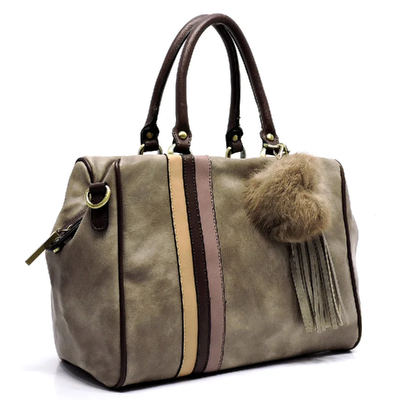 Stone Striped Boston Satchel Bag Purse