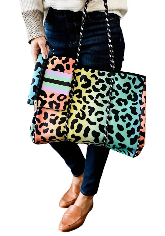 Women's Jenna Neoprene Tote In Rainbow Leopard