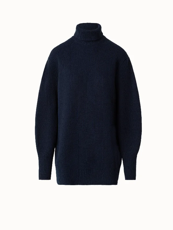 Wool Cashmere Blend Turtleneck Knit Sweater