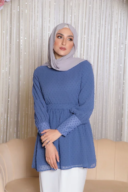 Ada Swiss Dot Top- Blue Gray