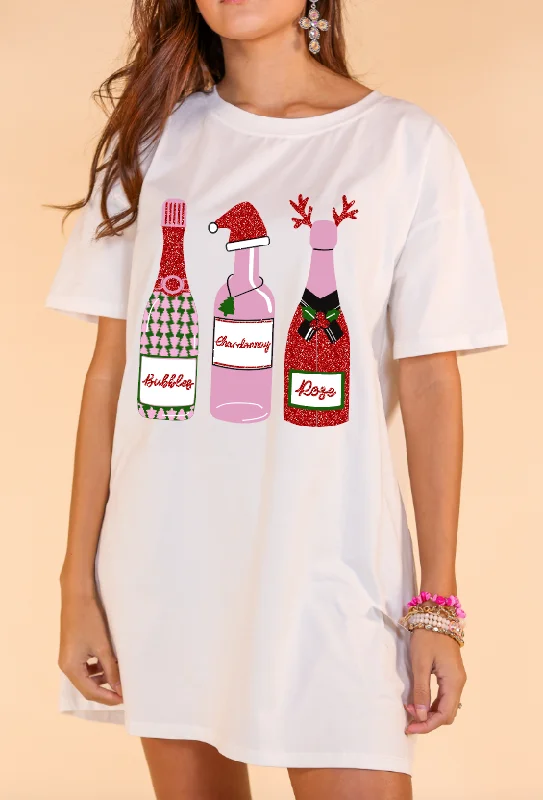 Champagne Bottles on White tee dress