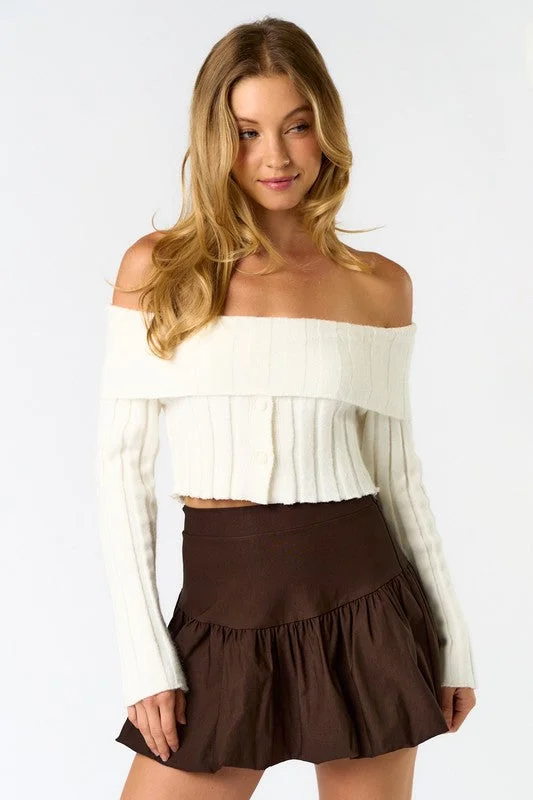 Knit Obsession Off Shoulder Cropped Sweater Top