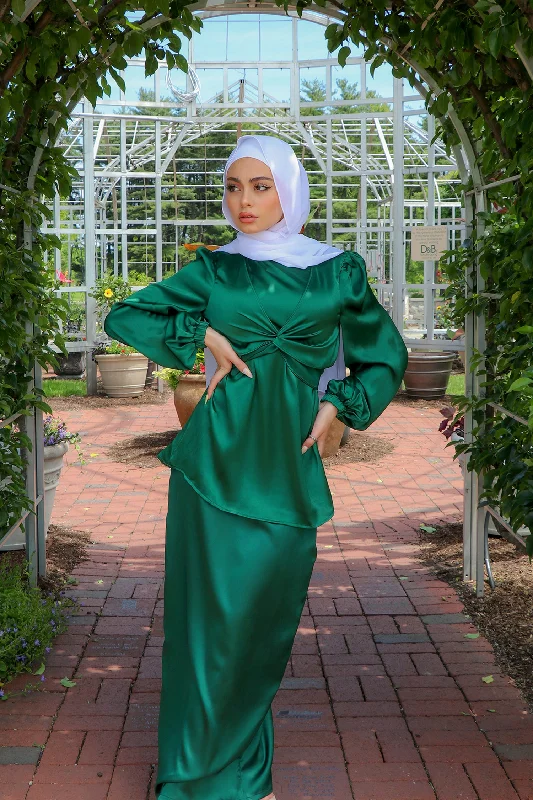 LaMeera Satin Wrap Top- Emerald