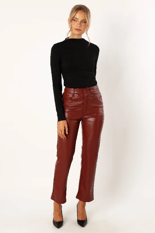 Maverick Vegan Leather Pants - Merlot