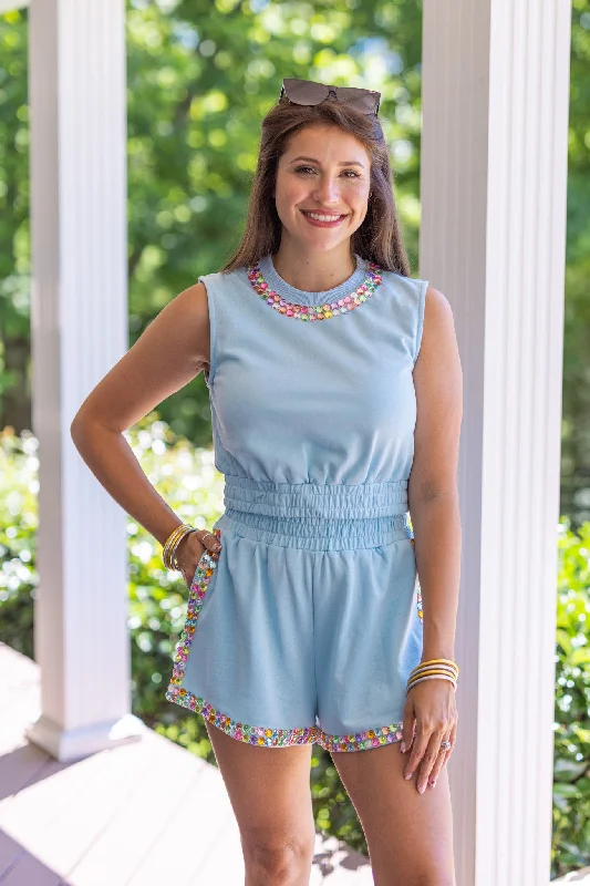 Queen of Sparkles Light Blue Rainbow Trim Tank