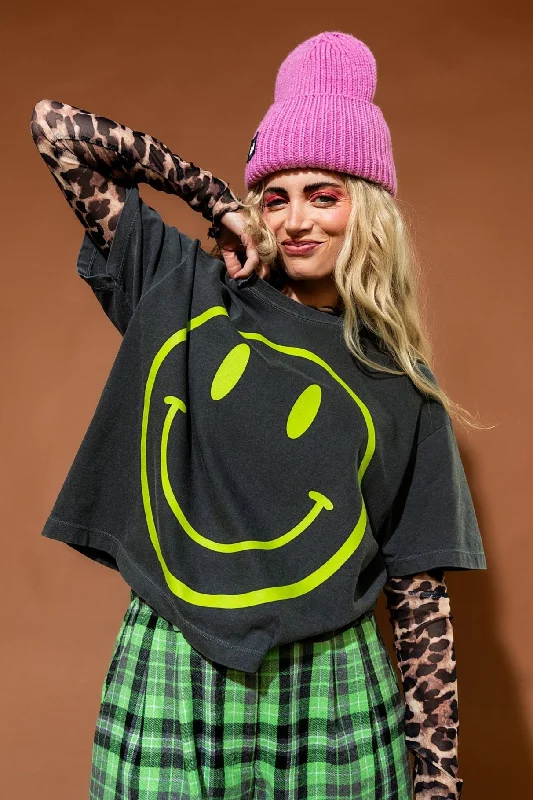 The World Needs Your Magic Crop Tee in Vintage Charcoal + Neon