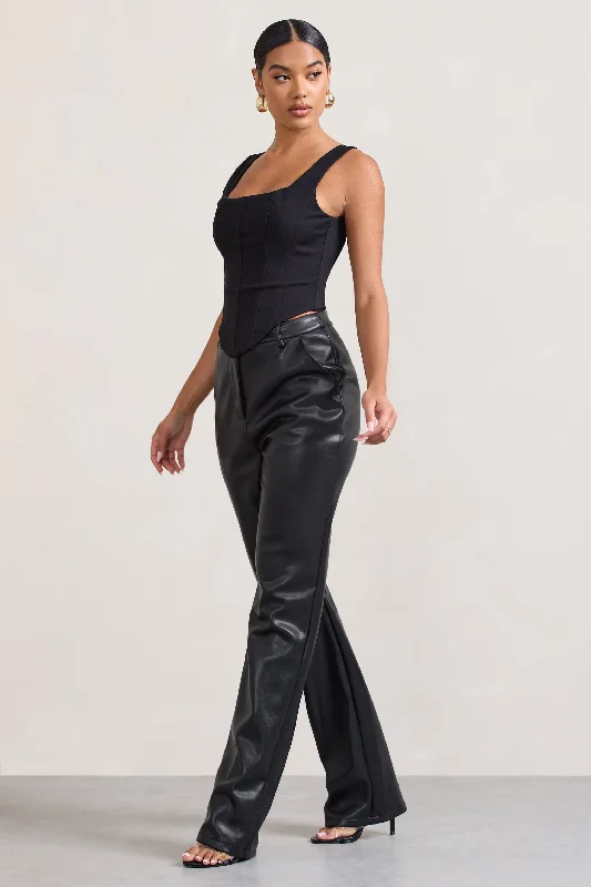 Billie | Black Faux Leather Tailored Straight-Leg Trousers