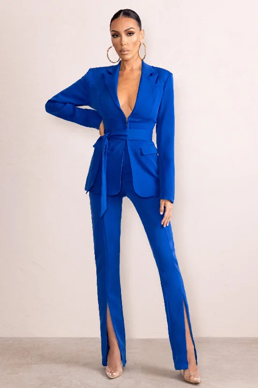 Checked Out | Electric Blue Split Front Trousers