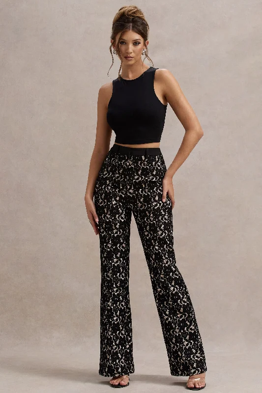 Jordanne | Black Lace Flared-Leg Trousers