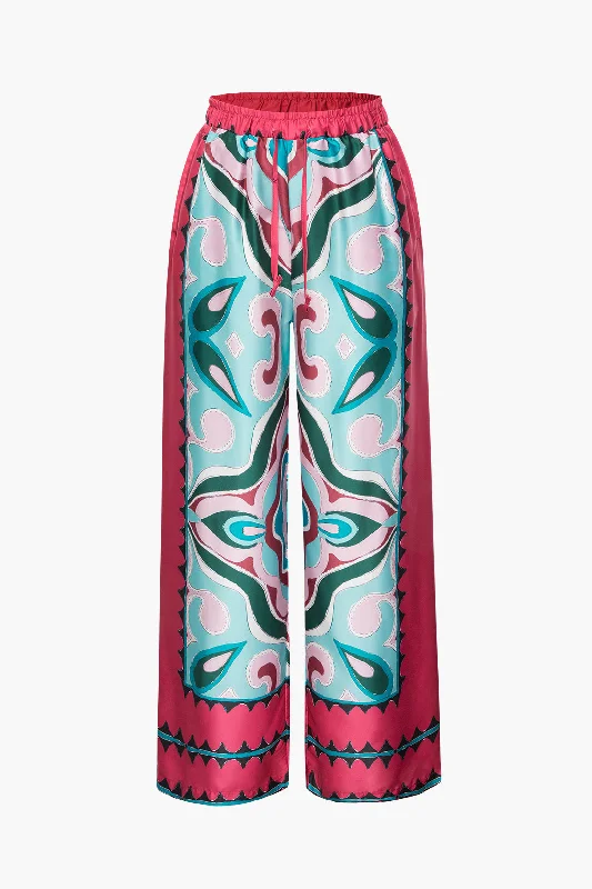 Printed Drawstring Wide Leg Pants