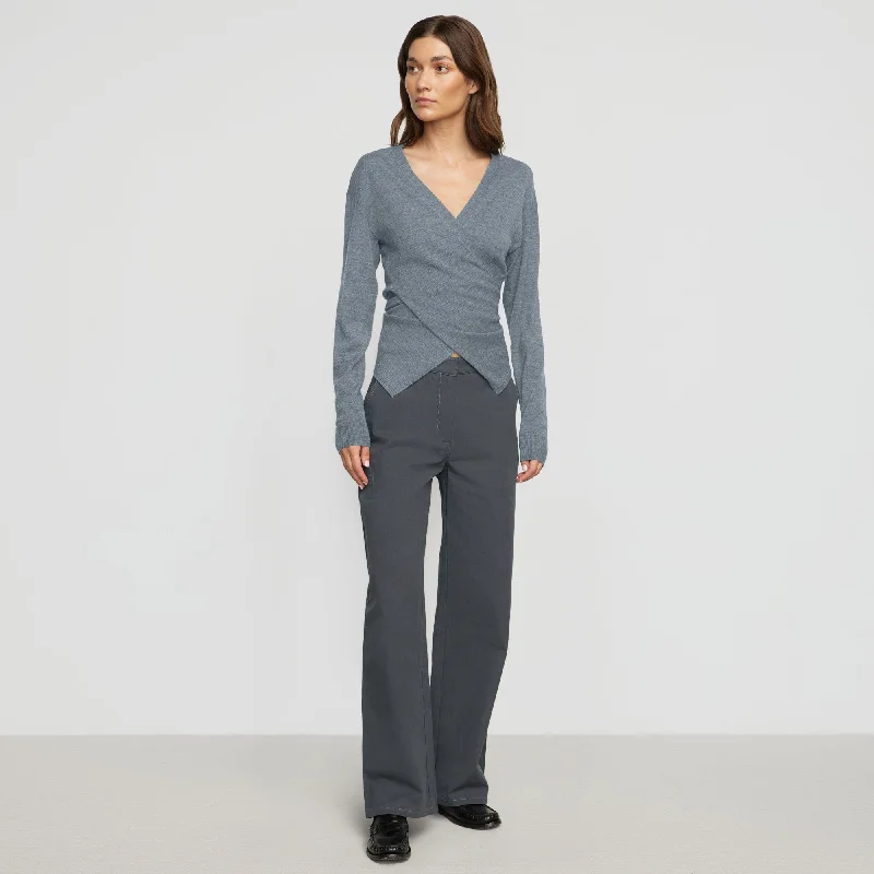 Eleni Contrast-Stitch Straight Leg Pant | Slate Grey